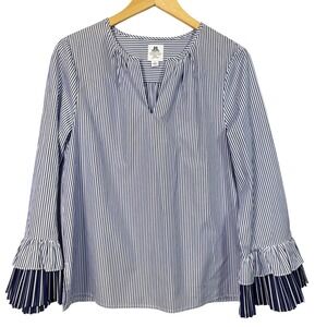 J. Crew Thomas Mason Shirt Small Blue Striped Pleated Old‎ Money Americana